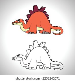 Cute dinosaur cartoon with line art, dinosaur for coloring book with color less drawing icon.