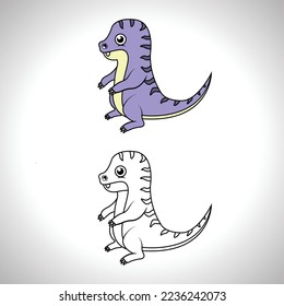 Cute dinosaur cartoon with line art, dinosaur for coloring book with color less drawing icon.