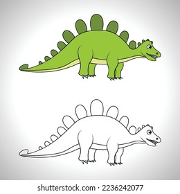 Cute dinosaur cartoon with line art, dinosaur for coloring book with color less drawing icon.