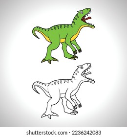 Cute dinosaur cartoon with line art, dinosaur for coloring book with color less drawing icon.