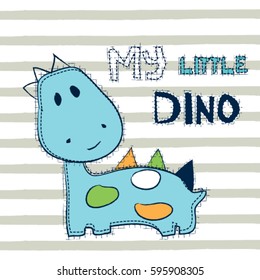 cute dinosaur cartoon, my little dino on striped background, T-shirt graphics for kids vector illustration