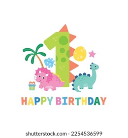 cute dinosaur cartoon number one birthday illustration