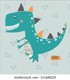 cute dinosaur cartoon on striped background, T-shirt design for kids vector illustration
