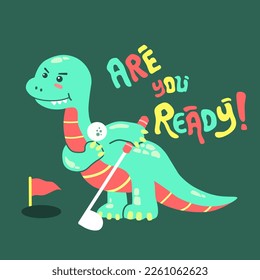 cute dinosaur cartoon playing golf,sport animal character vector.nice design for print,kids t-shirt,hodie,hat and sticker