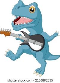 Cute dinosaur cartoon playing a guitar