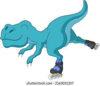 Cute dinosaur cartoon playing rollerblading