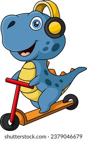 Cute dinosaur cartoon riding a scooter