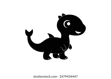 Cute dinosaur cartoon silhouette black color vector illustration 