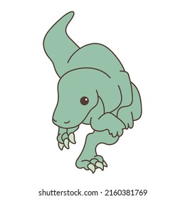 Cute dinosaur in cartoon style. Vector illustration of a cute animal. Cute little illustration of dino for kids, baby book, fairy tales, covers, baby shower invitation, textile t-shirt.