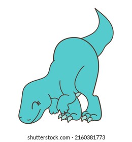 Cute dinosaur in cartoon style. Vector illustration of a cute animal. Cute little illustration of dino for kids, baby book, fairy tales, covers, baby shower invitation, textile t-shirt.