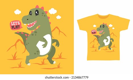 Cute dinosaur cartoon tshirt concept design