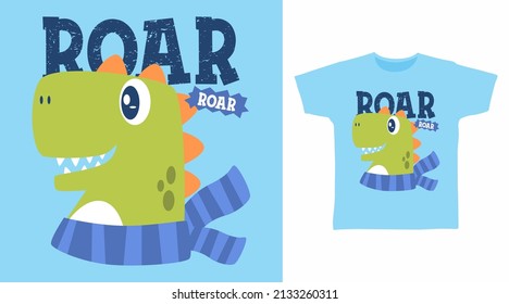 Cute dinosaur cartoon tshirt design concept