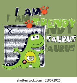 cute dinosaur cartoon, T-shirt design vector illustration