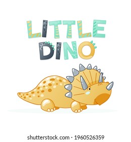 Cute dinosaur cartoon vector illustration. Kids Design for print, poster, invitation, t-shirt and badges.