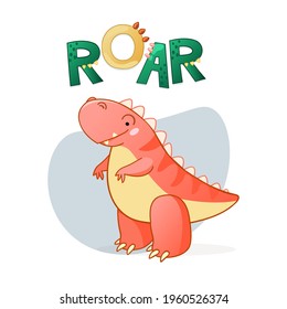 Cute dinosaur cartoon vector illustration. Kids Design for print, poster, invitation, t-shirt and badges.