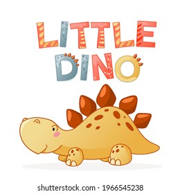 Cute dinosaur cartoon vector illustration. Kids Design for print, poster, invitation, t-shirt and badges.