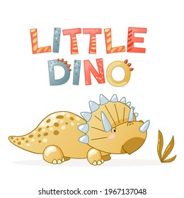 Cute dinosaur cartoon vector illustration. Kids Design for print, poster, invitation, t-shirt and badges.