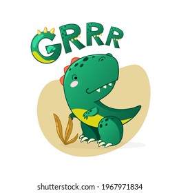 Cute dinosaur cartoon vector illustration. Kids Design for print, poster, invitation, t-shirt and badges.