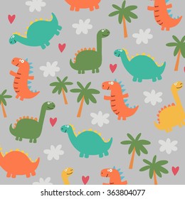 Cute dinosaur cartoon vector pattern