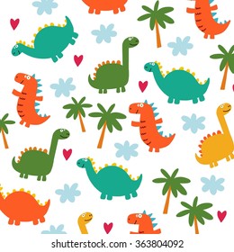Cute dinosaur cartoon vector pattern