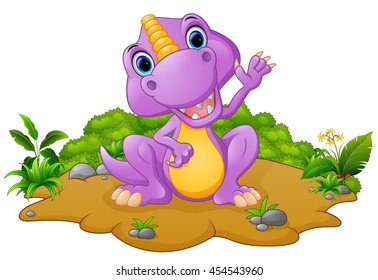 Cute dinosaur cartoon waving