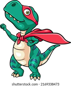 Cute dinosaur cartoon wearing a red robe and mask