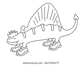 cute dinosaur character in linear doodle style. Element for sticker poster postcard icon avatar decor logo