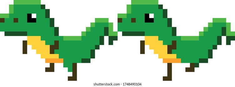 Cute Dinosaur Character Pixel Art Isolated Game Asset Vector Work Animal Walkin Running Animaton Two Frames Cartoon Texture