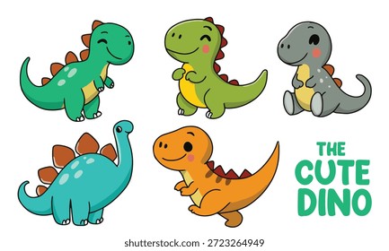 Cute Dinosaur Character Set with various positions and expressions and attractive colors