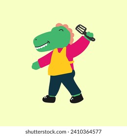 Cute dinosaur chef vector illustration for for fabric, textile and print