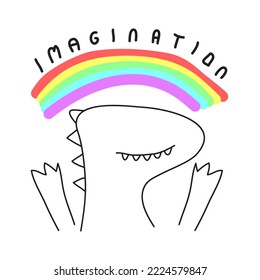 Cute Dinosaur in childish style. Vector Illustration. Can be used for fabric and textile, wallpapers, backgrounds, home decor, posters, cards.