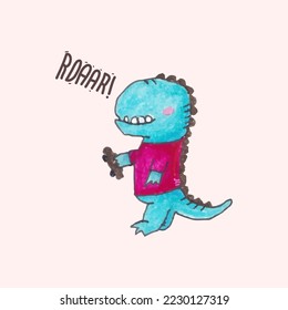 Dinosaurio lindo al estilo infantil. Ilustración vectorial. Se puede usar para tejidos y textiles, papeles pintados, fondos, decoración doméstica, carteles, tarjetas.