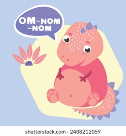 Cute dinosaur. Children's print. Dinosaur is a glutton. Baby dinosaur. Character for packages. Children's print on a T-shirt