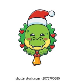Cute dinosaur in christmas day. Cute christmas cartoon illustration.