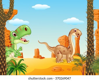 Cute dinosaur collection with prehistoric background