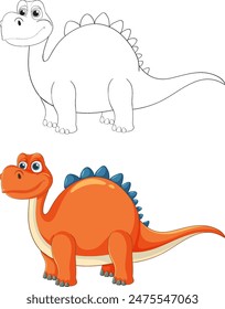Cute dinosaur in color and outline versions