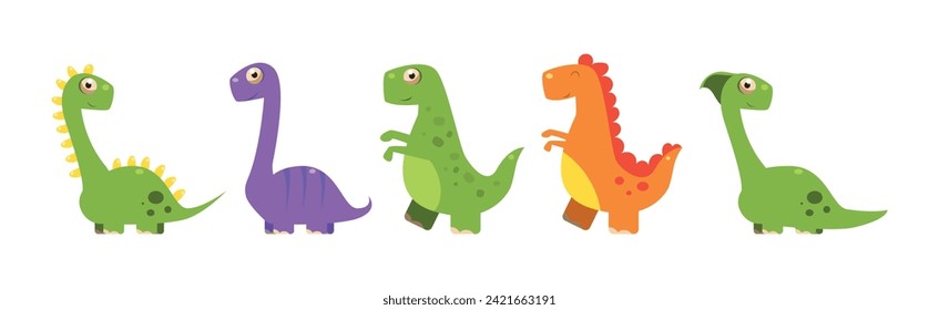 Cute Dinosaur as Colorful Prehistoric Beast and Animal Vector Set
