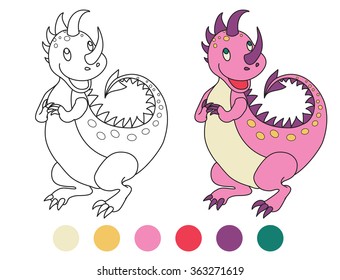 Cute dinosaur. Coloring book. Black and White outline. Great illustration for a school books and more. VECTOR. Editorial. Education. Advertising. Board.