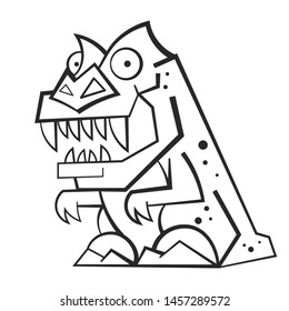 Cute Dinosaur Coloring Book For Kids And Adults Isolated On White Background. Funny Cartoon Character