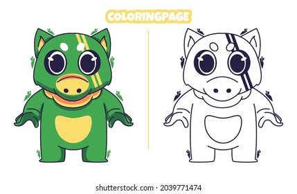 cute dinosaur with coloring page
