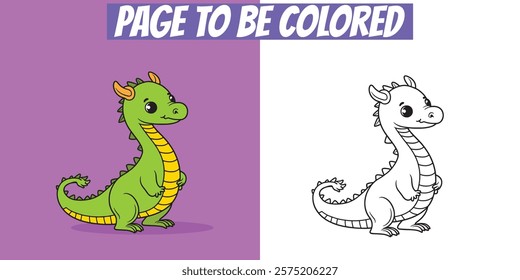 Cute dinosaur coloring page for kids with filled color and black-and-white outlines. Great for creative play, education, and printable use.