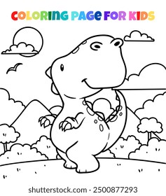Cute dinosaur coloring page outline vector illustration