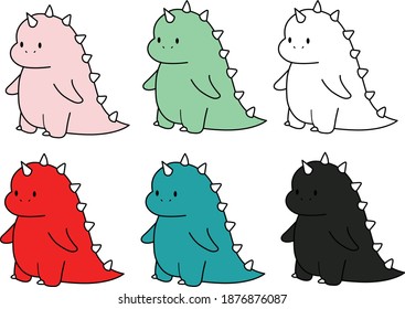 cute dinosaur colour set vector