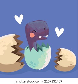 cute dinosaur coming out eggshell cartoon