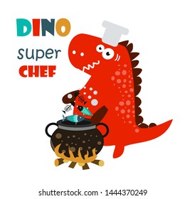 Cute dinosaur cook, chef. vector illustration