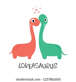 Cute dinosaur couple. Loveasaurus. Vector illustration