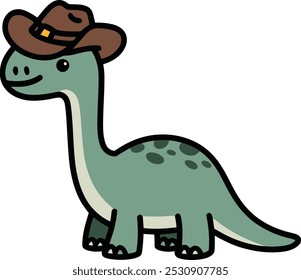 Cute Dinosaur with Cowboy Hat Illustration