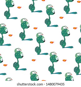 Cute dinosaur with crowns seamless pattern on white background. Vector dino background for kids. Child drawing style cartoon illustration. Design for fabric, textile, decor.