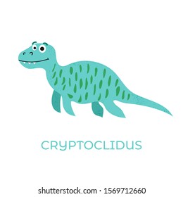 Cute dinosaur Cryptoclidus cartoon drawn for tee print. Vector illustration