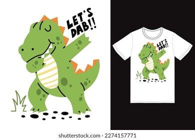 cute dinosaur dabbing illustration with tshirt design premium vector the Concept of Isolated Technology. Flat Cartoon Style Suitable for Landing Web Pages,T shirt, Flyers, Stickers